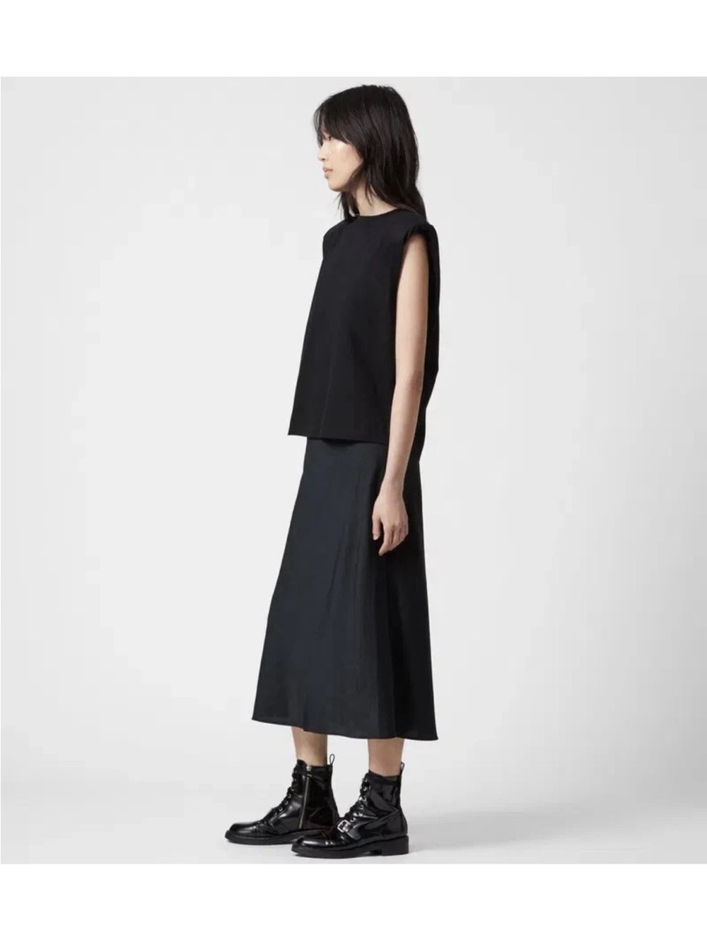 New AllSaints TIERNY CONI DRESS Short sleeve T-shirt Black Women's Size S